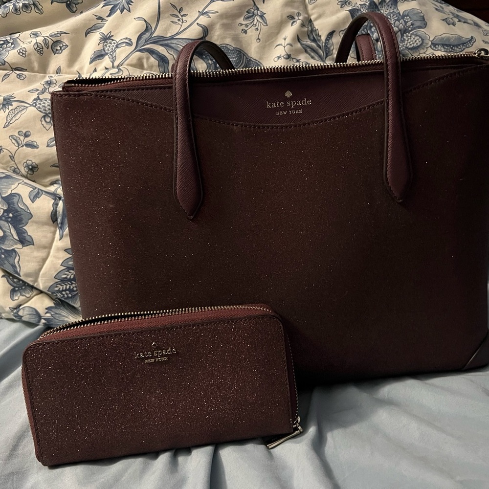 Kate Spade Burgundy Sparkle Leather Tote